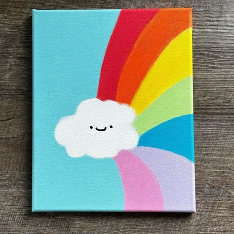 Artisan Wall Decor | 8x10 Hand Painted Canvas Painting Wall Decor Acrylic Artwork Kids Rainbow | Color: Blue/White | Size: 8x10 -  #8x10 #Acrylic #Artisan #Artwork #BlueWhite #Canvas #Color #decor #Hand #Kids #Painted #Painting #Rainbow #Size #Wall Hands Prints Ideas, Easy Arts For Beginners, Art On Canvas Ideas Easy, Cute Small Easy Paintings, Canvas For Wall Decor, Easy Rainbow Painting Ideas On Canvas, 8 By 8 Canvas Painting, Cool And Easy Things To Paint, Paint Ideas For Kindergarten