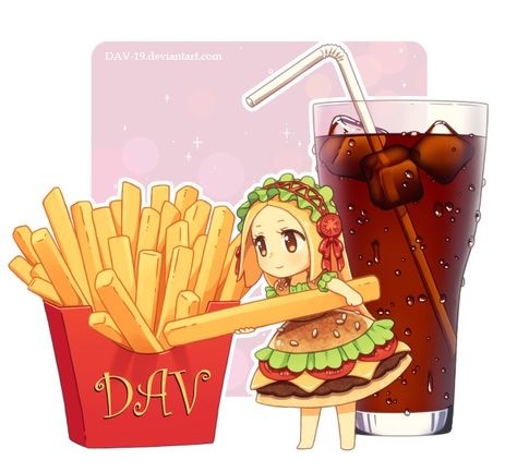 Chibi burger girl, cola, and fries Chibi Food, 귀여운 음식 그림, Arte Do Kawaii, Cute Food Drawings, Cute Food Art, Chibi Girl, Chibi Characters, Cute Anime Chibi, Kawaii Chibi