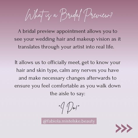 Bridal previews are so important, this will help your artist to get to know you personally and to understand your taste and style so we can deliver a one-of-a-kind bridal look just for you! After you send me back your bridal feedback questionnaire, I won’t read your information until the week before your wedding, in most occasions I am working with several brides at the same time and I want to make sure I have everything organized and also this helps me to remember all the details for each b... Makeup Services, Bridal Look, I Win, Getting To Know You, Send Me, Getting To Know, Understanding Yourself, Bridal Looks, The Details