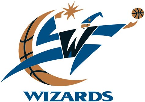 Washington Wizards Primary Logo (1997/98-2006/07) - A wizard conjuring a basketball with a quarter moon Washington Wizards Logo, Gus Johnson, Wizards Logo, Historical Logo, Quarter Moon, Nba Logo, Event Logo, Word Mark Logo, Old Logo