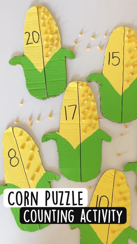 Corn Puzzle | Preschool crafts, Math activities preschool, Preschool math Pre Schooler Activities Ideas Fall, Farm Theme Preschool, Popcorn Kernels, Kindergarden Activities, Math Activities Preschool, Corn On The Cob, Preschool Lessons, Activity For Kids, Kids Learning Activities