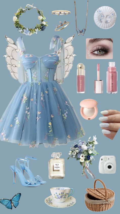 #outfits #fashion #outfit #fairycore #fairyaesthetic #fairytale #fairygrunge #fairymoodboard #cottage #cottagecoreaesthetic #cottagecoreshuffle #cottagecorevibes #cottagecoreoutfits #blue #blueaesthetic Blue Fairy Outfit, Fairy Core Outfits, Fairycore Outfit, Fairy Garden Birthday Party, Fairy Outfit, Garden Party Birthday, Garden Birthday, Fairy Aesthetic, Fairy Queen