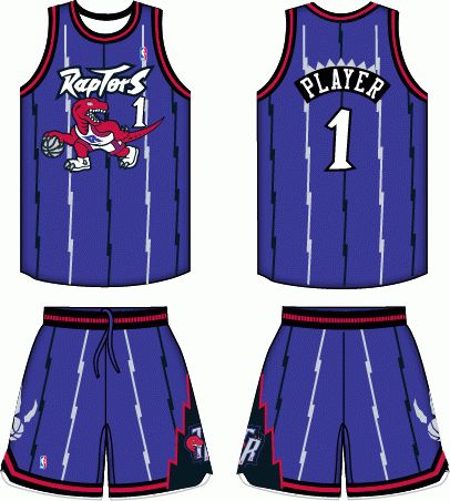 Toronto Raptors Road Uniform 1996-1999 Dark Uniform, Toronto Raptors Jersey, Raptors Jersey, Nba Uniforms, Dark Logo, Jersey Uniform, Jersey Basketball, Logo Design Inspiration Creative, Basketball Design