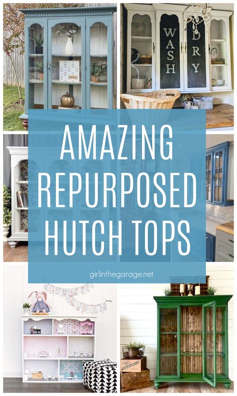 Wall Mount Hutch, Unique China Cabinet, Repurpose China Cabinet Top, Redoing China Cabinet, Repurpose Old China Cabinet, How To Repurpose Kitchen Cabinets, Re-purposed Hutch Top, Hoosier Cabinet Top Repurposed, China Closet Ideas