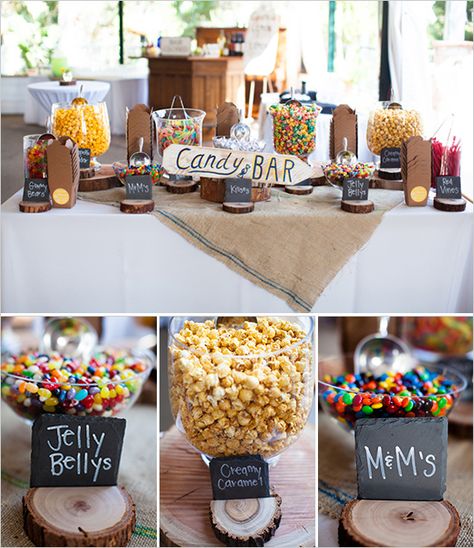 candy bar, love all the wood giving it a different look for a candy bar! Rustic Candy Bar, Bar Deco, Candy Bar Sign, 60th Bday, Wedding Donuts, Candy Bar Wedding, Candy Station, Candy Table, Vintage Candy