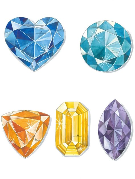 How To Draw Faceted Gems, Gem Stone Illustration, How To Draw Gems, Gem Stone Drawing, Jewel Illustration, Watercolor Gemstones, Gemstone Drawing, Jewels Drawing, Crystals Art Drawing