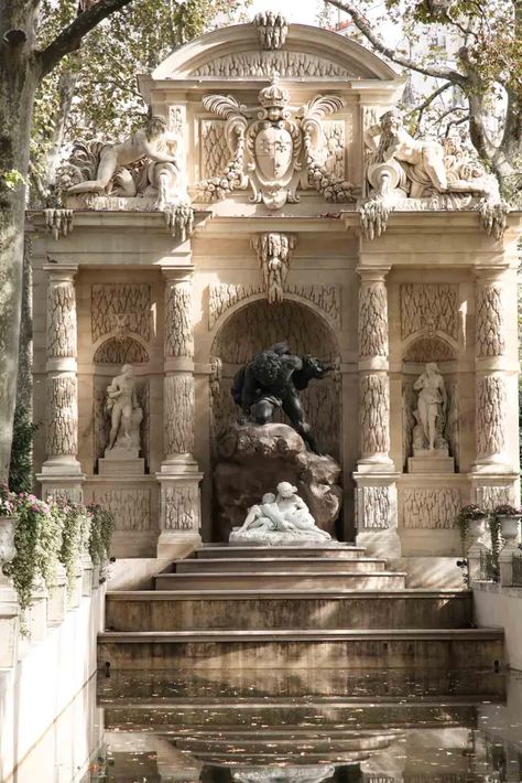 The Medici fountain, one of the most beautiful in Paris - Medici Aesthetic, Beautiful Fountains, Marie De Medici, Plane Tree, Luxembourg Gardens, Italian Garden, The Shepherd, Water Features, Monument