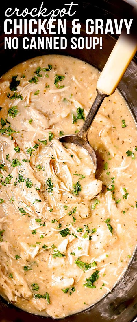 BEST Crockpot Chicken and Gravy (NO Condensed Soup!) Best Crockpot Chicken, Crockpot Chicken And Gravy, Chicken And Gravy, Condensed Soup, Carlsbad Cravings, Recipetin Eats, Homemade Gravy, Chicken Gravy, Crockpot Recipes Slow Cooker