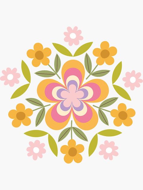 "Hippie florals" Sticker for Sale by evablikescoffee Talavera Art, Americana Paint, Glass Painting Patterns, Fashion Illustration Collage, Anniversary Cards Handmade, Hippie Painting, Hippie Flowers, Floral Stickers, Fashion Design Drawings