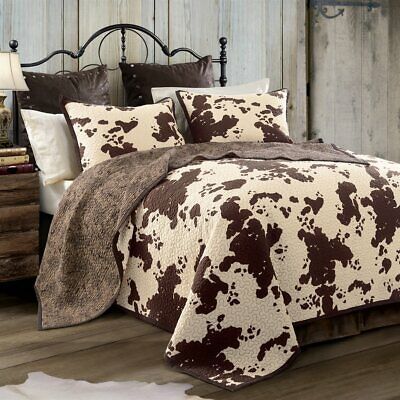 (eBay) Elsa Brown Cream Cowhide Print Country Farmhouse Reversible King 3-Piece Bed Set Ranch Style Bedroom, Western Bed, Western Bedding Sets, Western Bedroom Decor, Western Rooms, Western Bedding, Western Bedroom, Bunk House, Western Home Decor