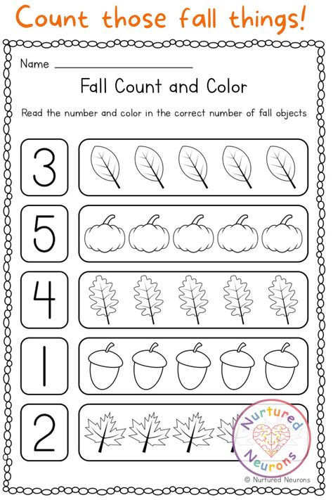 Color The Amount Worksheet Preschool, Orange Preschool Worksheets, Counting Lessons Preschool, Number Sheets For Preschool, Count Worksheets Preschool, Count Activities Preschool, Pre K Homework Free Printable Preschool Worksheets, Fall Graphing Preschool, Fall Preschool Activities Math