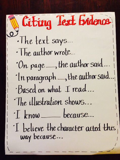 Citing evidence from text anchor chart for Common Core, 4th grade Text Evidence Anchor Chart, Evidence Anchor Chart, 6th Grade Writing, Ela Anchor Charts, Citing Text Evidence, Citing Evidence, 5th Grade Writing, Basic French, 3rd Grade Writing