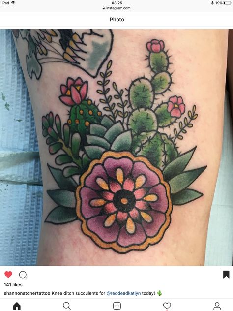 Succulent Tattoo, Traditional Tattoo Flowers, Cactus Tattoo, Traditional Style Tattoo, Ankle Tattoos For Women, Sleeve Ideas, Just Ink, Traditional Tattoo Art, Dainty Tattoos