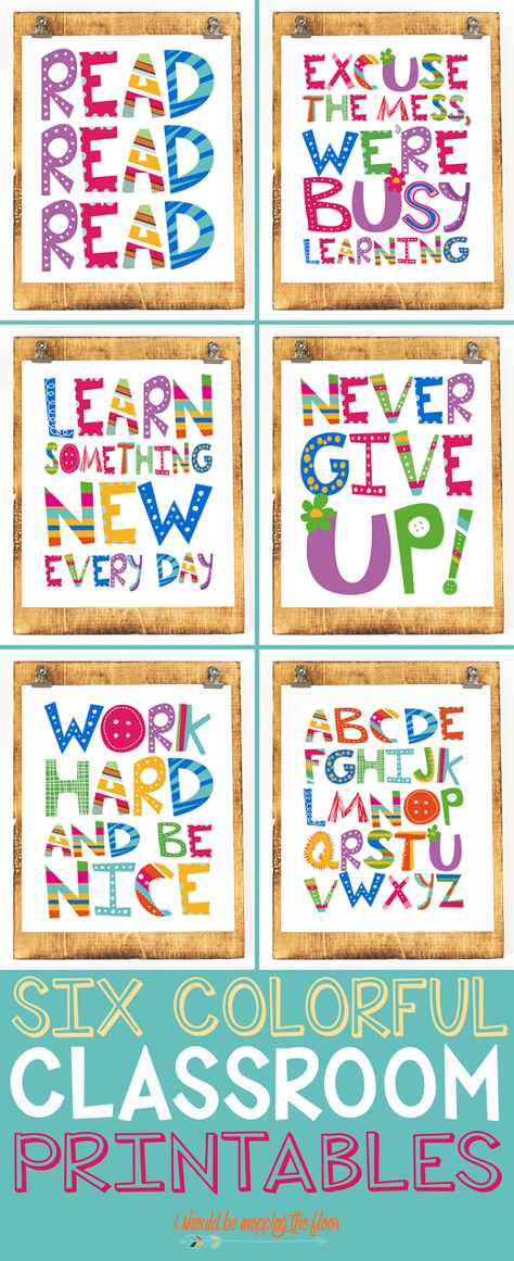 Six Colorful Classroom Printables | Grab these six fun prints for classroom and kids' decor (and more!). Esl Classroom Decor Free Printable, Classroom Decor Printables, Baby Handprint Crafts, Printable Classroom Posters, Classroom Wishlist, Colorful Classroom, Classroom Pictures, Kindergarten Songs, Quotes Kids