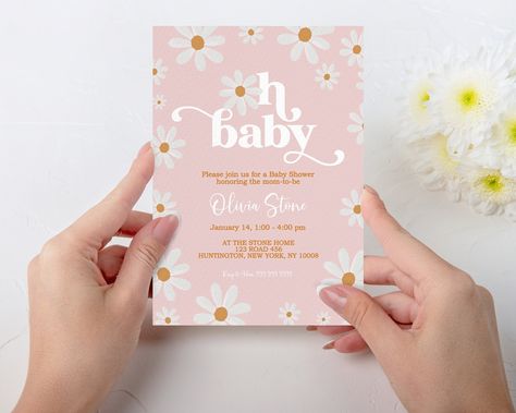 Daisy Invitations, Daisy Baby Shower Invitations, Daisy Theme, Groovy Daisy, Daisy Baby Shower, Baby Daisy, Baby Shower Invitation Template, Baby Shower Invite, Oh Baby