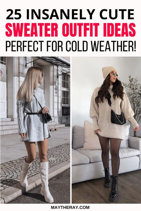 Check out these seriously stylish sweater outfits that you'll want to copy. Boots And Sweater Outfits, Better Sweater Outfit, Sweater Style Outfits, Everyday Outfits Winter, Cozy Sweaters Outfits, Sweater Women Outfit, Cute Sweater Outfits, Bodycon Sweater, Winter Sweater Outfits