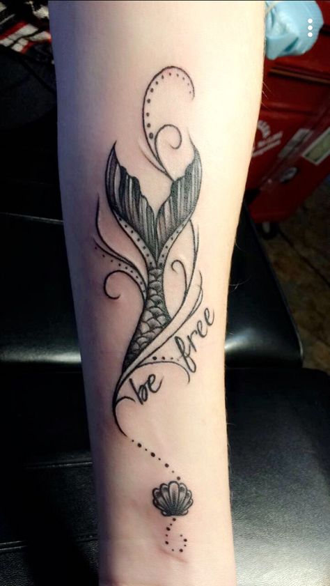 Mermaid tail tattoo Mermaid Tail Tattoo, Tail Tattoo, Tattoo Mermaid, Mermaid Tattoo Designs, Theme Tattoo, Disney Tattoo, Trendy Tattoo, Fish Tattoo, Mermaid Tattoo