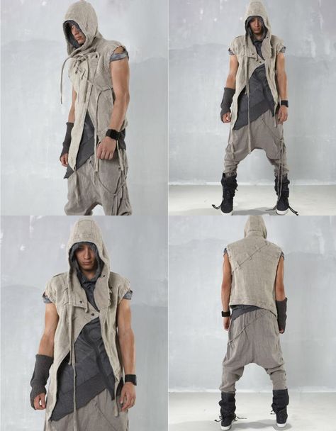 Demobaza JACKET ROBE RAW LIMITED EDITION man detailed sleeveless jacket 100% linen (from http://www.store.demobaza.com/?cont=demobaza=Product=1869=15=1) Burning Men Outfit Male, Parkour Outfits Men, Mens Burning Man Outfits, Parkour Outfits, Burning Man Outfits Male, Post Apocalyptic Outfit Male, Burning Man Festival Outfits, Demobaza Man, Assassins Creed Outfit