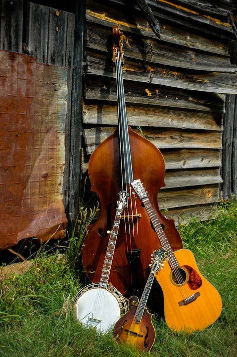 The Bluegrass family of instruments include: fiddle, banjo, guitar, mandolin, string bass, dobro, autoharp, and vocal harmonies (Mills). The five string banjo is the instrument used most to produce the driving syncopated rhythm common in Bluegrass music (Smith). The banjo is most often the telltale characteristic of Bluegrass music. Many Bluegrass songs are based on 3 chords: G, C, and D (Nold), making the songs relatively simple, and easy for the musician to comprehend. Mountain Music, Barn Dance, Bluegrass Music, Creative Images, Music Aesthetic, Making Music, Folk Music, String Instruments, Mandolin