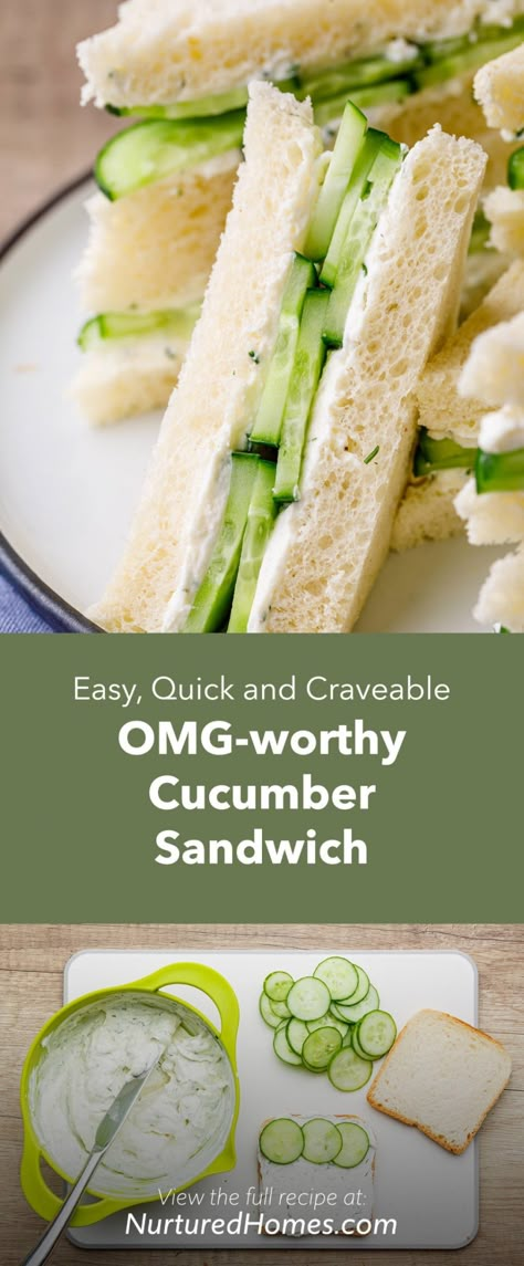 OMG-worthy Cucumber Sandwich Recipe (Easy, Quick and Craveable) - Nurtured Homes Birthday Sandwich Ideas, Summer Meal Recipes, Cucumber Cream Cheese Sandwiches, Greek Lunch, Cucumber Sandwiches Recipes, Cucumber Sandwich, Cream Cheese Sandwiches, Healthy Sandwich Recipes, Easy Sandwich Recipes