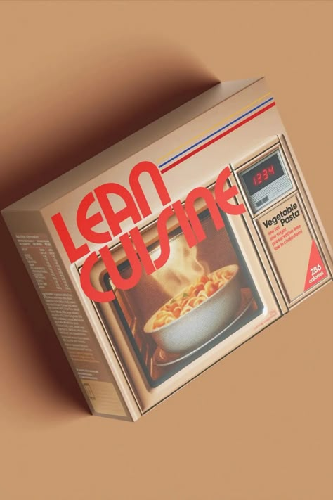 Candy Brophy has reimagined Lean Cuisine’s packaging with a nostalgic twist, aptly named “Lean Cuisine Rewind Dinner Design.” This concept combines retro 1980s aesthetics with modern packaging needs, creating a unique blend of past and present for the frozen food aisle. Retro Packaging Design Food, Retro Modern Graphic Design, 90s Packaging, Retro Packaging Design, Social Awareness Campaign, Dinner Design, Food Package Design, Red Packaging, Frozen Food Packaging