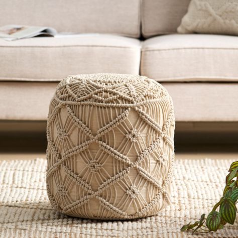 Dakota Fields Upholstered Pouf & Reviews | Wayfair Knitted Ottoman, Bean Bag Ottoman, Bean Bag Filling, Macrame Chairs, Floor Sitting, Floor Pouf, Round Ottoman, Ottoman In Living Room, Living Room Flooring