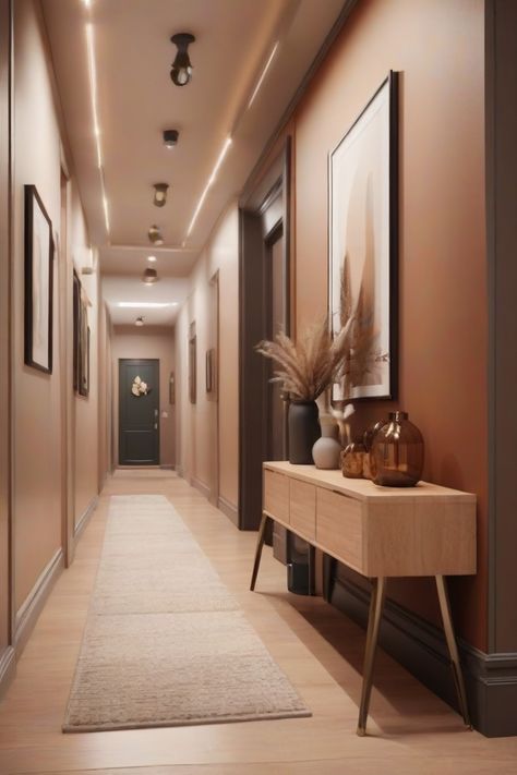 Find out creative hallway accessories that elevate your space and provide a warm welcome.#HallwayAccessories #ChicDecor #WarmWelcome #InteriorInspo Hallway Luxury Modern, Hallway Accessories, Apartment Hallway Decor, Pink Striped Walls, Apartment Hallway, Beige Hallway, Comfy Space, Corridor Design, Home Hall Design