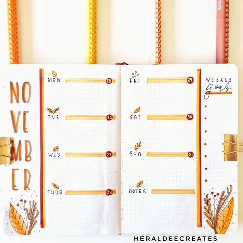 Autumn Bullet Journal, Bullet Journal Flip Through, Bujo Spreads, Bullet Journal Weekly, Bullet Journal Weekly Spread, Bullet Planner, Journal Layouts, Bullet Journal Aesthetic, Bullet Journal Notebook