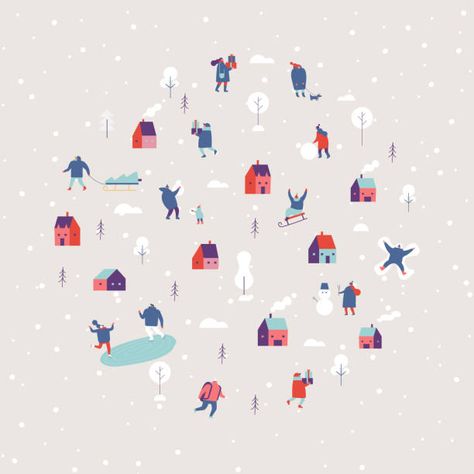 Oksana Latysheva Building Snowman, Fair Poster, Poster Christmas, Tiny People, Winter Outdoor Activities, Flat Vector Illustration, People Walking, Social Media Marketing Tools, Warm Clothes