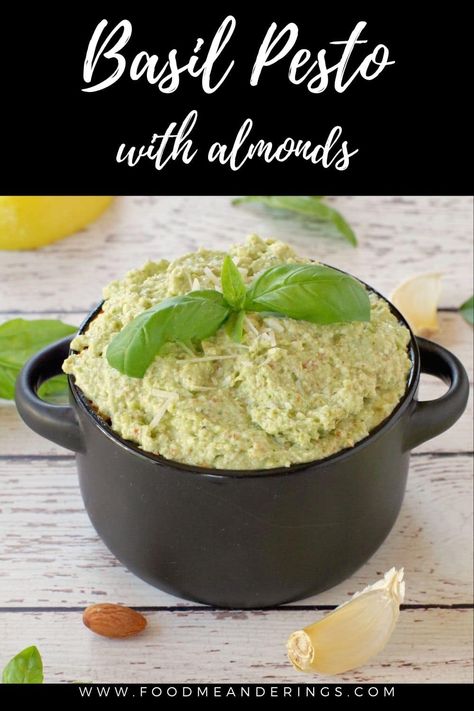 Pesto With Almonds, Pesto Uses, Pan Chicken Breast, Fresh Basil Recipes, Caprese Salad Skewers, Greek Pasta Salad Recipe, Almond Pesto, Homemade Pesto Sauce, Pizza Bagels