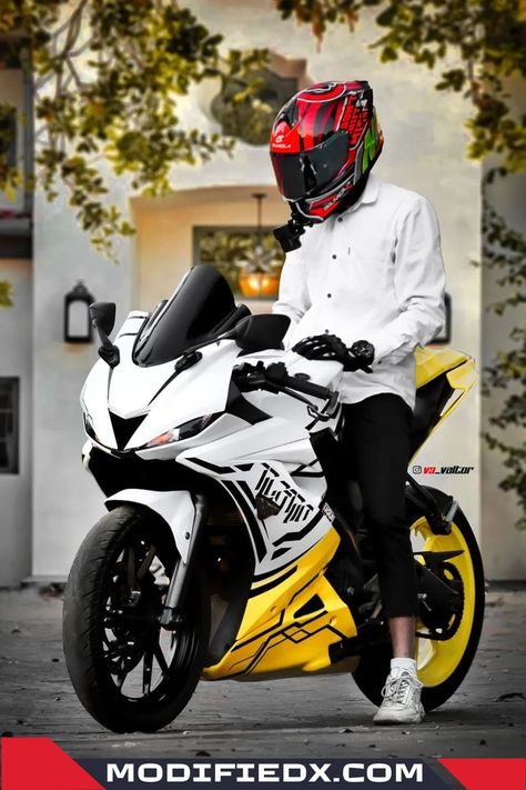 modified R15 V3 yellow-white colour, alloy yellow back - V3_Valtor showcase R15 Yamaha Modified, Driving Lamborghini, Modified Bikes, R15 Yamaha, Biker Photos, R15 V3, Yamaha R15, Duke Bike, White Motorcycle