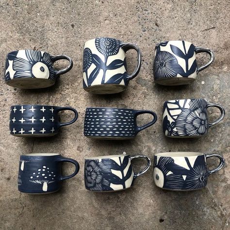 Ceramics mugs ❤️ on Instagram: “Blue flower mugs 😍 by @modhome.ceramics” Flower Mugs, Ceramics Mugs, Clay Plates, Pottery Painting Designs, Hand Built Pottery, Clay Mugs, Pottery Cups, Thrown Pottery, Sgraffito