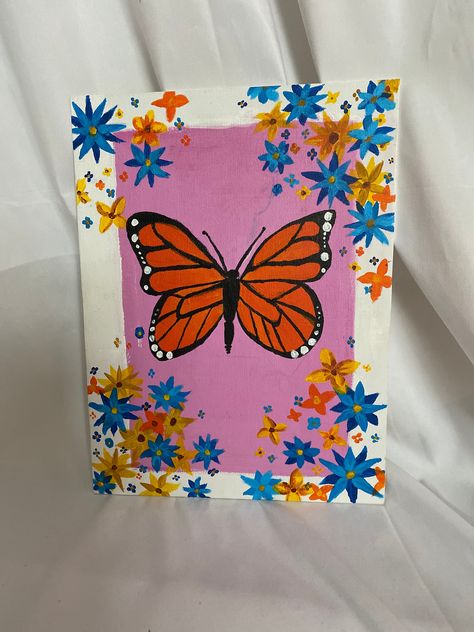 A beautiful painting of a butterfly on a canvas. The canvas is 9x12 inches. The paint used is acrylic. Inspired by my culture, Mexican culture and colors. A beautiful gift for a birthday, anniversary or a house warming gift. Painting Ideas Mexican, Small Canvas Paintings Aesthetic, Painting Ideas On Canvas Butterfly, Mexican Canvas Painting, Birthday Canvas Painting, Kids Painting Ideas On Canvas, Little Canvas Paintings, Easy Butterfly Painting, Camp Painting