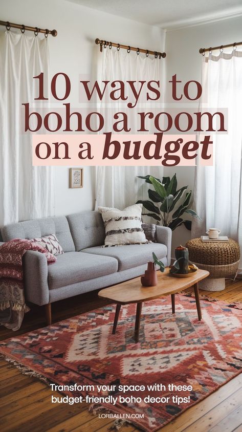 Unlock the secrets to boho style without overspending! Dive into DIY projects, thrift store treasures, and creative decor ideas. Perfect for anyone craving a cozy, eclectic space without the hefty price tag. #BohoDecor #BudgetFriendly #DIYHome Boho Simple Living Room, Hippy House Aesthetic, Cozy Boho Cottage Living Room, Minimalistic Boho Decor, Vintage Boho Living Room Decor, Decor Ideas For The Home, Renter Friendly Boho Decor, Bohemian Apartment Aesthetic, Boho Living Room Decor On A Budget