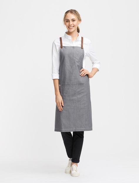 Cafe Floor, Aprons With Pockets, Grey Apron, Cafe Apron, Pebble Color, Carpentry Workshop, Restaurant Uniforms, Cross Back Apron, The Fade