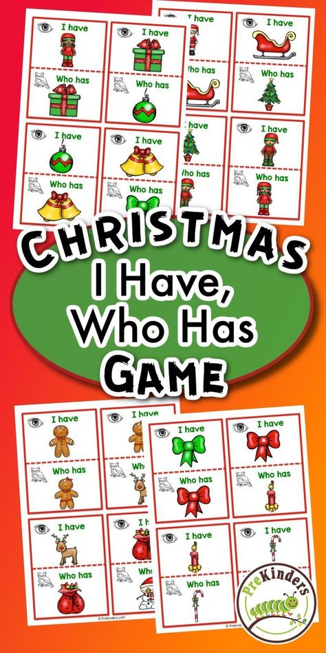 Check out from PreKinders this Christmas version of “I Have, Who Has”! Use this as a fun Christmas party game for your class this holiday season! This is an excellent learning activity that your Pre-K or Preschool class will love! Christmas Large Group Activities For Preschoolers, Christmas Circle Time Activities Preschool, Christmas Games For Prek, Christmas Hands On Activities Preschool, Christmas Physical Activities, Holiday Small Group Activities Preschool, I Have Who Has Games Free Preschool, Christmas Kindergarten Games, Christmas Large Group Activities Preschool