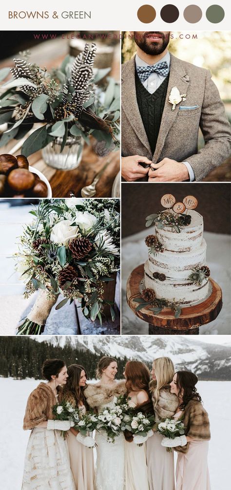 Boho Chic Winter Wedding, Neutral Winter Wedding Colors, Beige Winter Wedding, November Green Wedding, Colors For Winter Wedding, Dark Green And Neutral Wedding, Winter Wedding Pallet Colors, Early December Wedding Colors, Warm Winter Wedding Dress