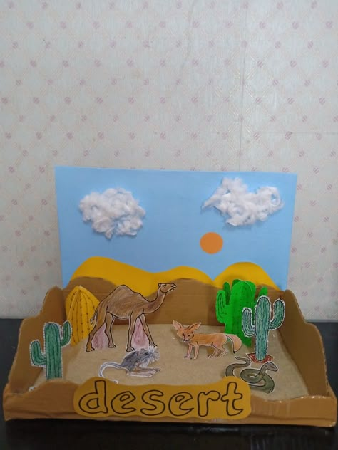 Animal Diorama Habitats, Desert Diorama Ideas For Kids, Desert Habitat Project, Desert Diorama Projects, Desert Habitat Projects For Kids, Animal Habitat Project, Pyramid Project Ideas, Pyramid Project, Diy Projects For School