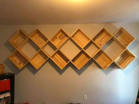 Someone fastened crates to their wall and made it into organization for their yarn stash!! Yarn Storage Solutions, Yarn Storage Ideas, Unique Shelving, Wall Cubbies, Different Types Of Yarn, Craft Room Organization Ideas, Sewing Room Storage, Yarn Organization, Unique Shelves