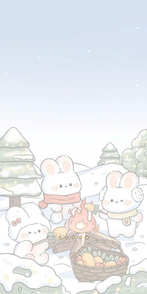 Bunny Christmas Wallpaper, Winter Wallpaper Cute, Aesthetic Kawaii Wallpaper, Totoro Wallpaper, Vertical Wallpaper, Kawaii Cat Drawing, Iphone Wallpaper Winter, Njoy Obs, Xmas Wallpaper