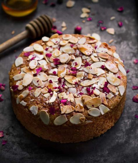 Honey And Almond Cake, Almond Tea Cake, Eggless Dry Cake Recipe, Eggless Tea Cake Recipe, Dry Cakes Recipe, Tea Cake Ideas, Badam Kheer, Eggless Dessert Recipes, Honey Almond Cake