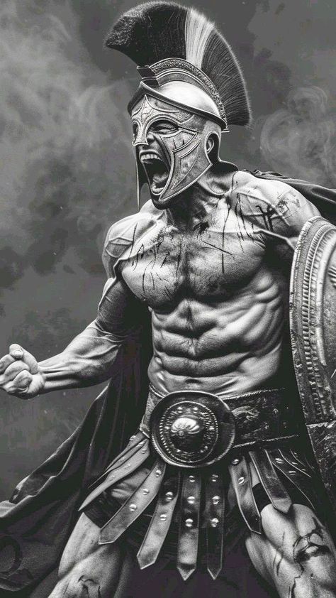 Viking Warrior Tattoo Design, Warrior Pictures, Spartan Warrior Tattoo, Sparta Warrior, Hercules Tattoo, Spartan Art, Hands Open, Soldier Tattoo, Warriors Pictures