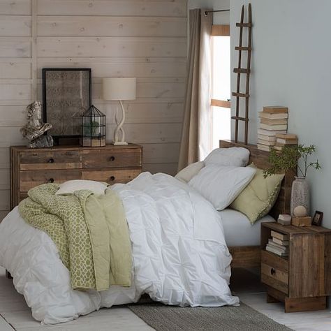 Emmerson™ Reclaimed Wood Nightstand - Natural | west elm Country Chic Bedroom, Pintuck Duvet Cover, Reclaimed Wood Beds, White Comforter, Wood Room, Comfortable Bedroom, Chic Bedroom, Rustic Bedroom, Beautiful Bedrooms