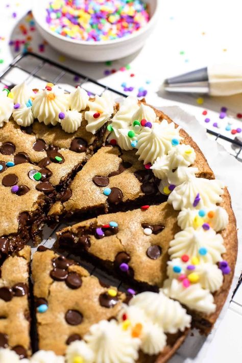 Giant Chocolate Chip Cookie Cake - Eats Delightful Giant Chocolate Chip Cookie Cake, Giant Cookie Cake, Cookies Love, Giant Chocolate Chip Cookie, Coffee Recipes Starbucks, Chocolate Chip Cookie Cake, Giant Chocolate, Giant Cookie, Baked With Love