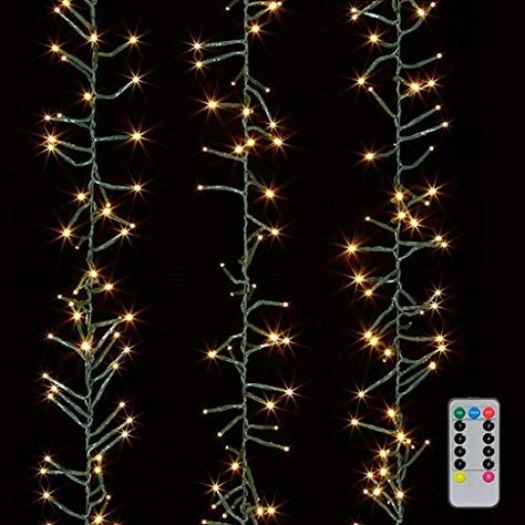 christmas garland green - Christmas Cluster Lights 44 Foot Garland with 1300 Warm White Lights on Green Wire with Remote Control - Raz Exclusive Twinkle Function >>> See the picture link more information. (This is an affiliate link). Raz Imports Christmas, Rice Lights, Christmas Light Installation, Hanging Christmas Lights, Warm White Lights, Raz Imports, Cluster Lights, Indoor String Lights, Wire Lights