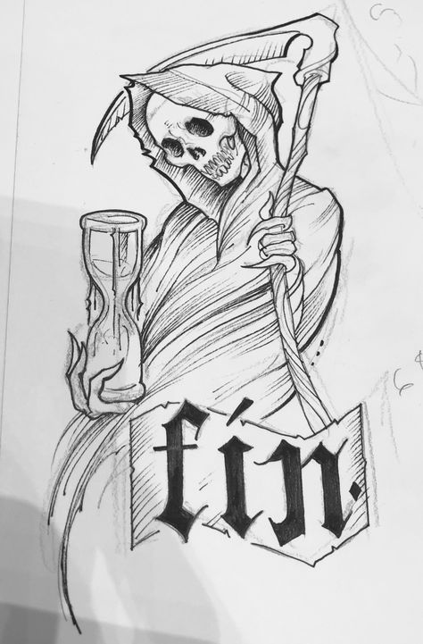 Grim reaper tattoo Reaper Tattoo Stencil, Drawing Graffiti Characters, Realism Skull, Tattoo Outline Drawing Stencil Ideas, Tattoo Outline Drawing Stencil, Grim Reaper Drawing, Reaper Drawing, Drawing Graffiti, Grim Reaper Tattoo