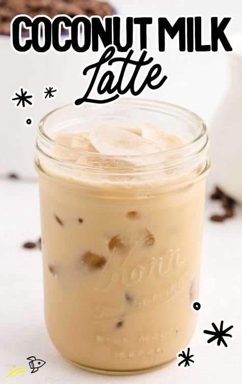 Coconut Milk Latte in a glass cup Coconut Milk Drinks Recipes, Coconut Milk Drink Recipes Healthy, Coconut Milk Coffee Recipes, Silk Coconut Milk Recipes, Drinks To Make With Coconut Milk, Coffee With Coconut Milk Recipes, Coconut Milk Recipes Drink, Drinks With Coconut Milk, Coconut Milk Drink Recipes