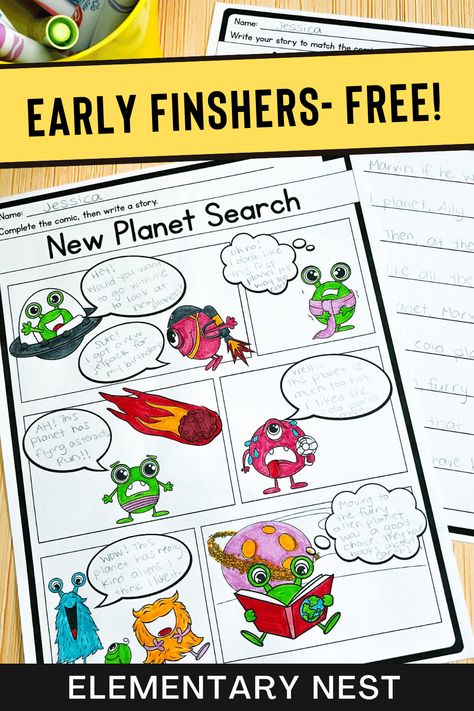 4 free early finisher worksheets will be delivered right to your inbox! You will find one directed drawing writing activity, one comic book narration writing activity, and two logic problems. Early Finisher Activities, Logic Problems, Writing Conventions, Primary Writing, Early Finishers Activities, Drawing Writing, Directed Drawing, Free Teaching Resources, Narrative Writing