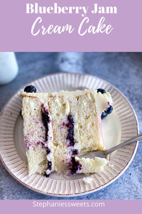 Makes 1 8 inch 3 layer moist white cake. Filled with homemade blueberry jam and whipped cream cheese, Topped with vanilla bean buttercream. This cake is light and a perfect spring dessert. White Cake With Blueberry Filling, Rapunzel Quince, Crusting Buttercream Recipe, Homemade Blueberry Jam, Peanut Butter Frosting Recipe, Moist White Cake, Vanilla Bean Buttercream, Vanilla Bean Cakes, Spring Dessert