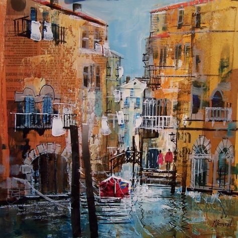 Venice Summer, Mike Bernard, Town Art, Italian Paintings, Building Drawing, Watercolor Architecture, Paintings Wall, Abstract City, West Art